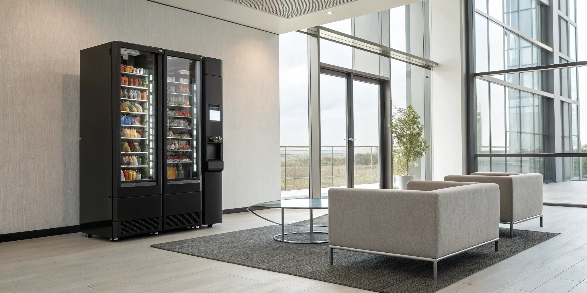 A profitable vending machine stocked with snacks and drinks in a busy office location.