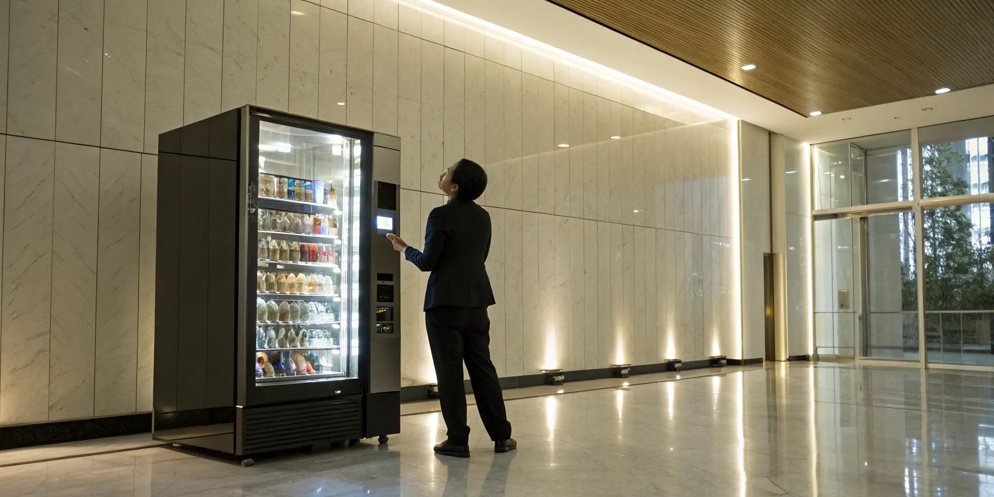 A modern AI vending machine, a key part of the total equipment cost for an office.