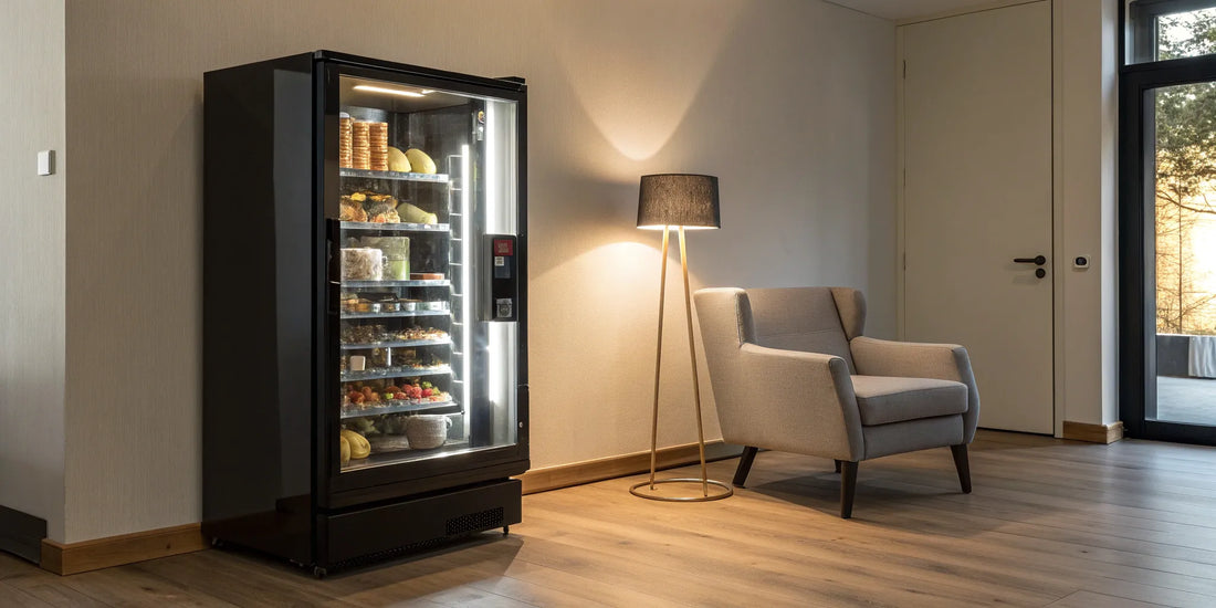A modern vending machine with snacks, a smart choice for a business looking to buy a vending machine near me.