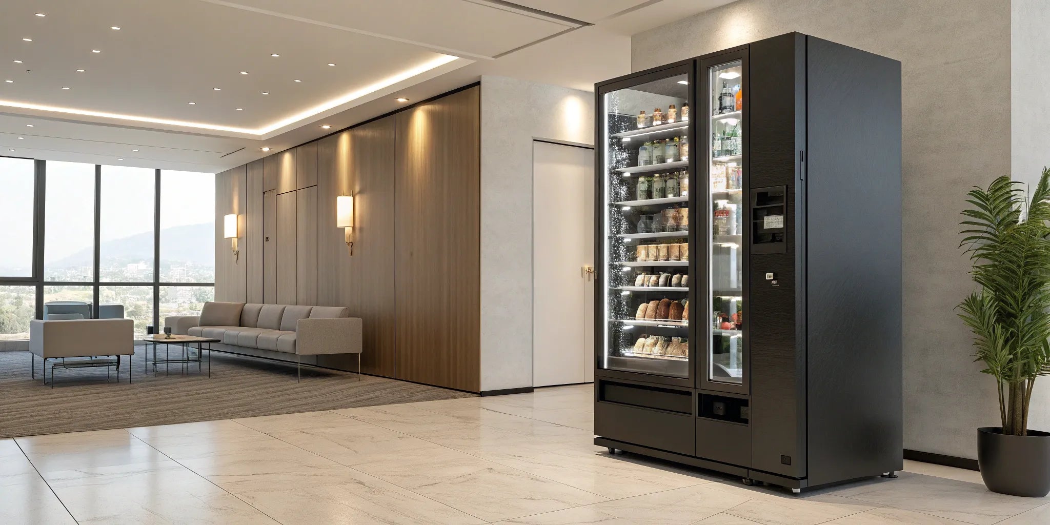 A modern vending machine in an office, a smart investment for a business looking to buy one online.