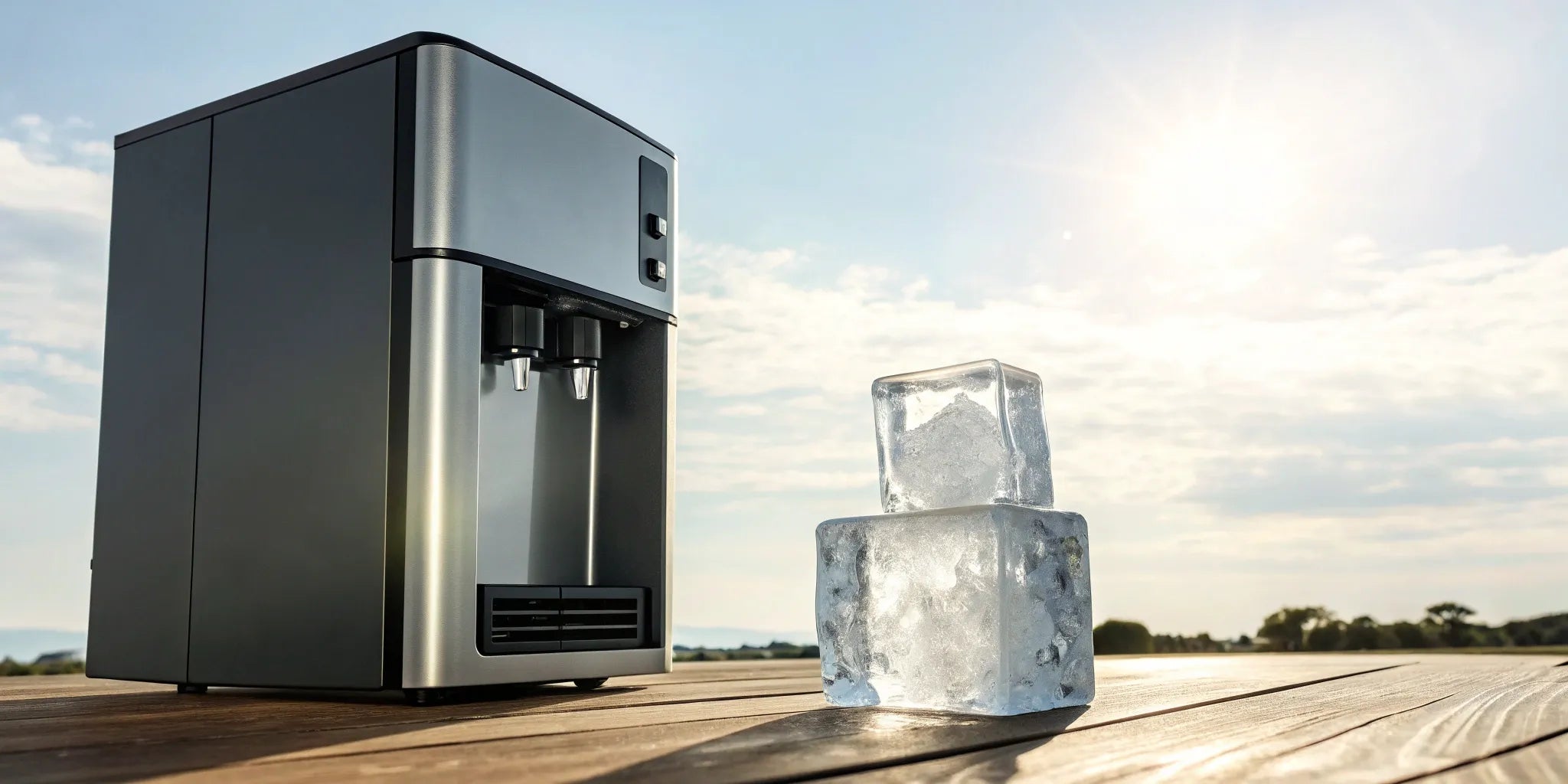 An outdoor ice vending machine with a pile of freshly made ice.