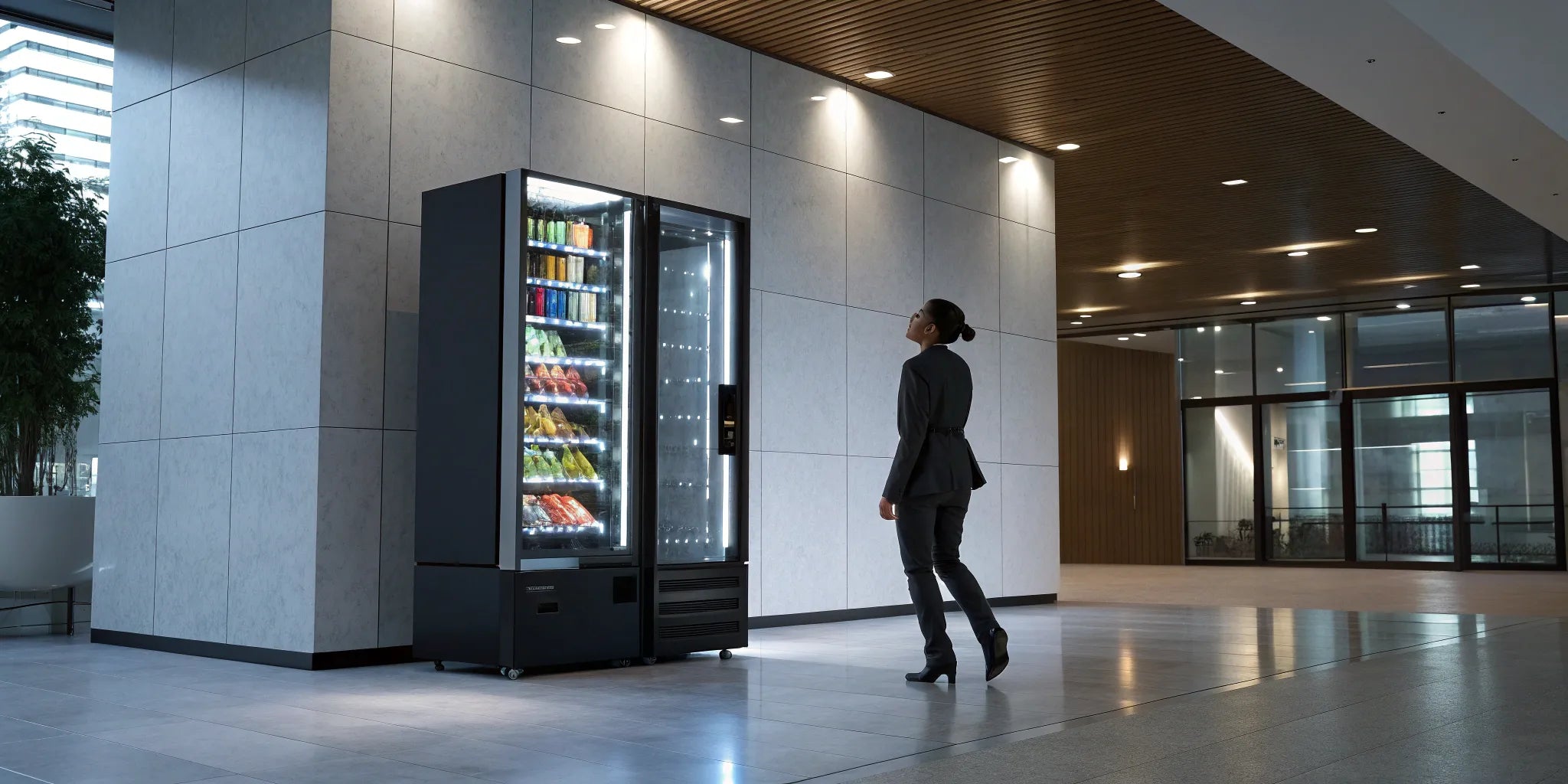 Customer making a credit card payment at a modern POS vending machine.