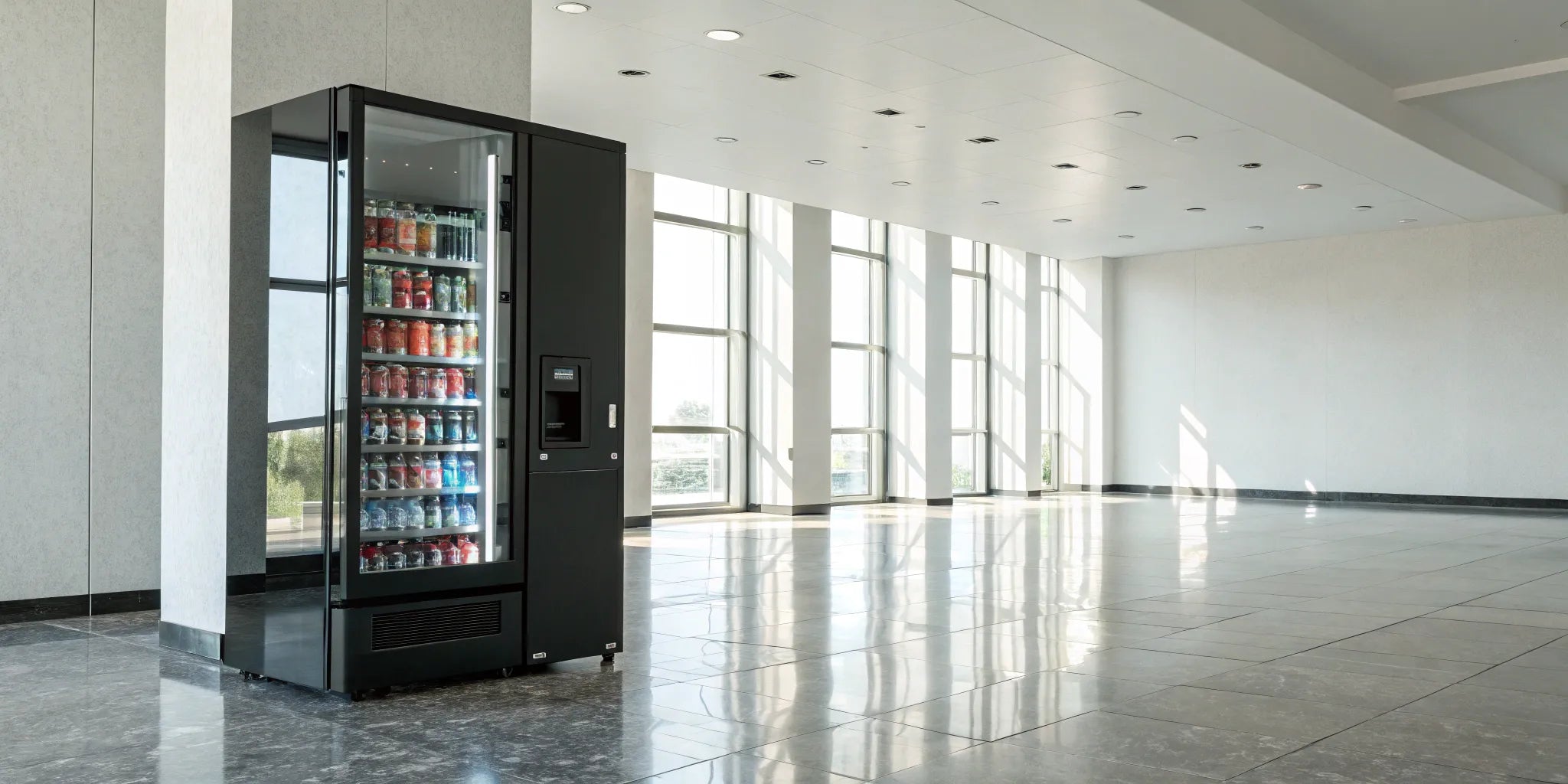 Modern soda vending machine for sale with digital payment options.