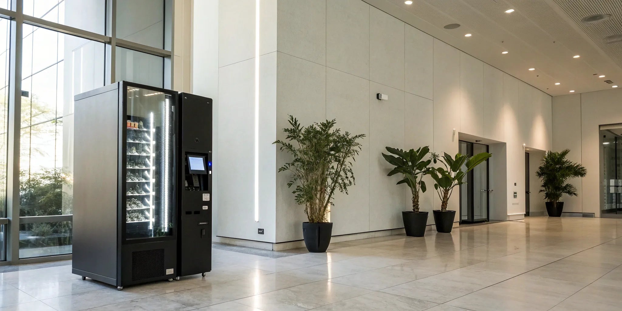 A person using Apple Pay to purchase an item from a modern vending machine.