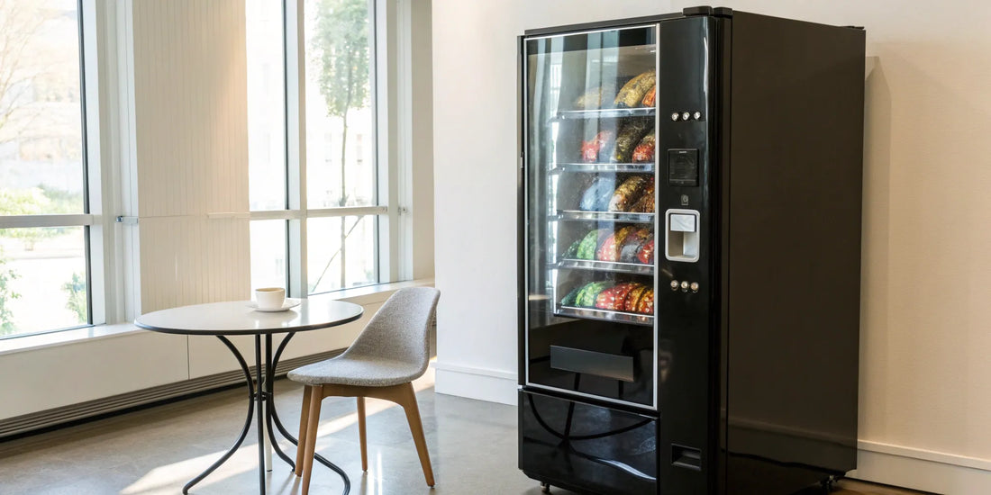 A smart snack vending machine for sale featuring a large touch screen.